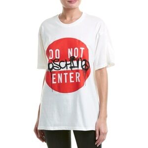 MOSCHINO WHITE RED BLACK DO NOT ENTER GRAPHIC CREWNECK SHORT SLEEVE TEE SHIRT